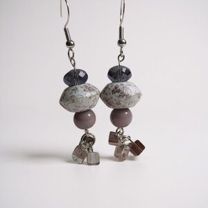 Handcrafted Amethyst Crystal And Marbled Lampwork Earrings 925 Silver